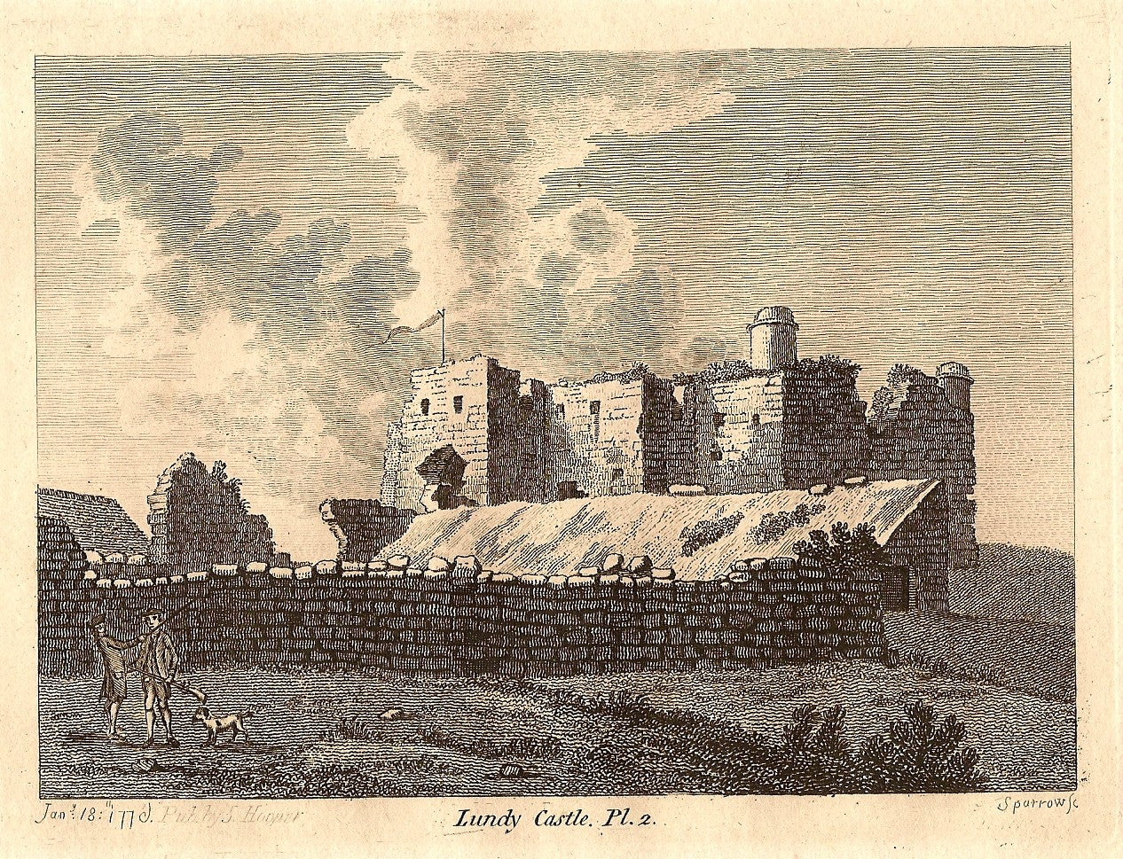 Lundy Castle Devon antique print