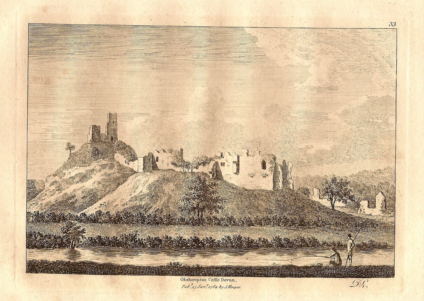 Okehampton Castle Devon antique print 1784