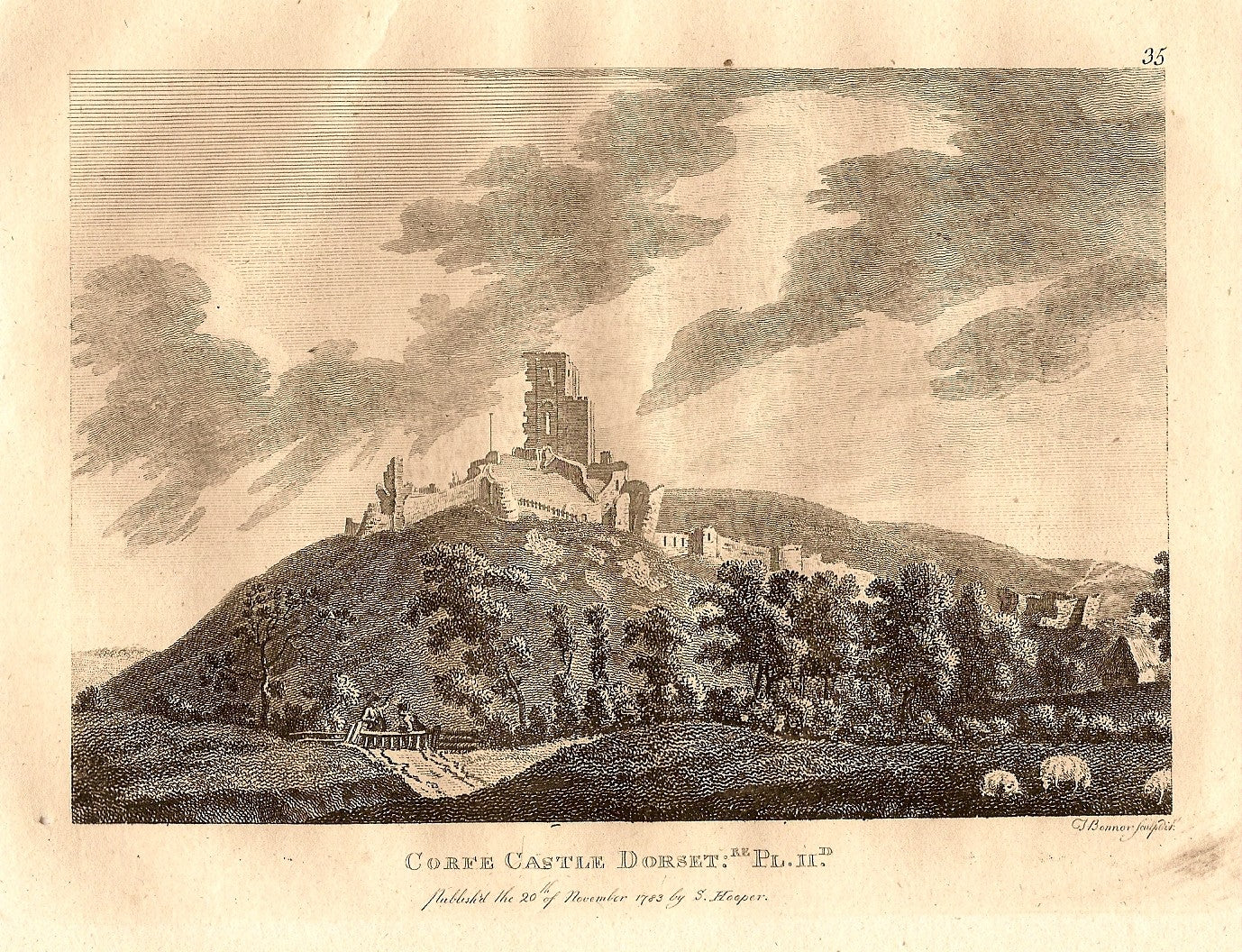 Corfe Castle Dorset antique print 1783