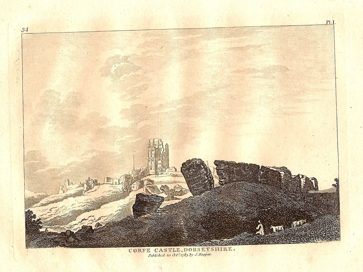 Corfe Castle Dorsetshire antique print