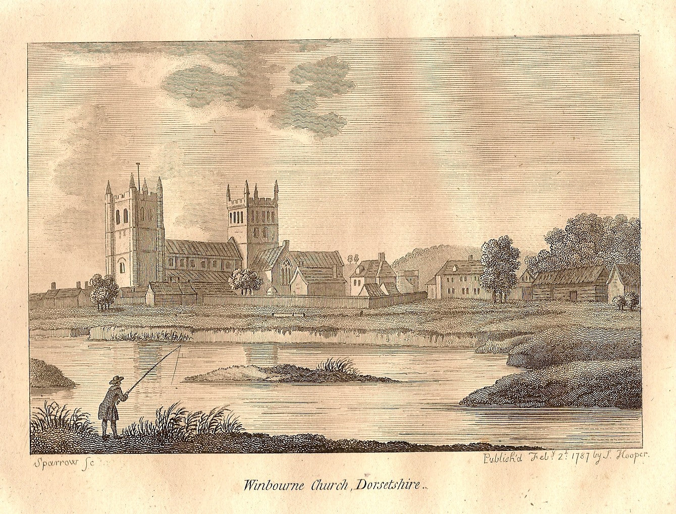 Wimborne Church Dorsetshire antique print