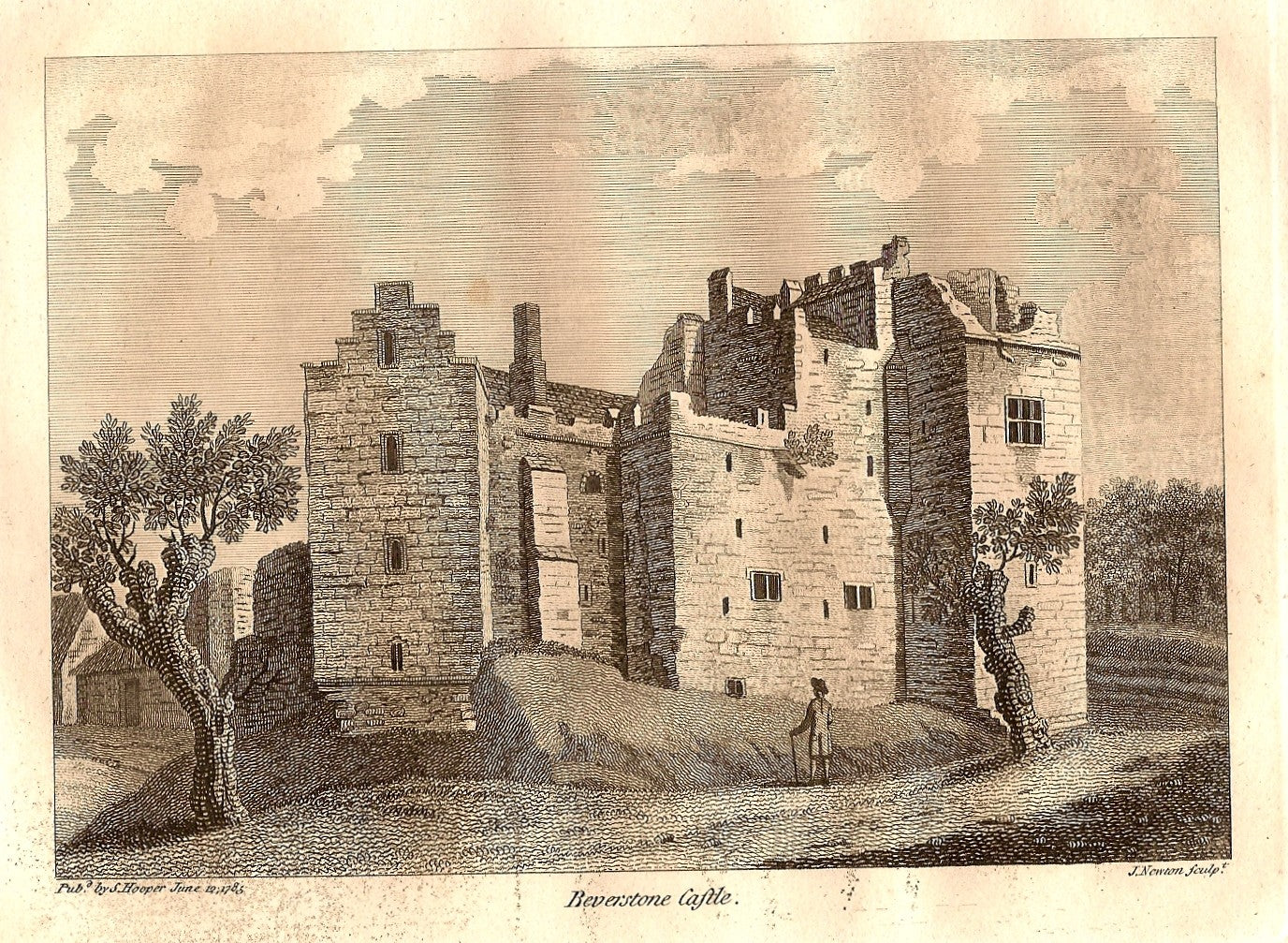 Beverston Castle Gloucestershire antique print 1785