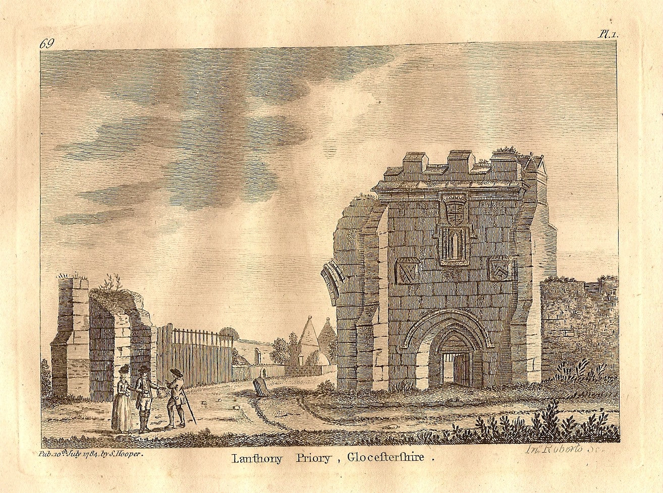 Llanthony Priory Gloucestershire antique print 1784