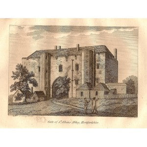 St Albans Abbey Gate Hertfordshire antique print 1787