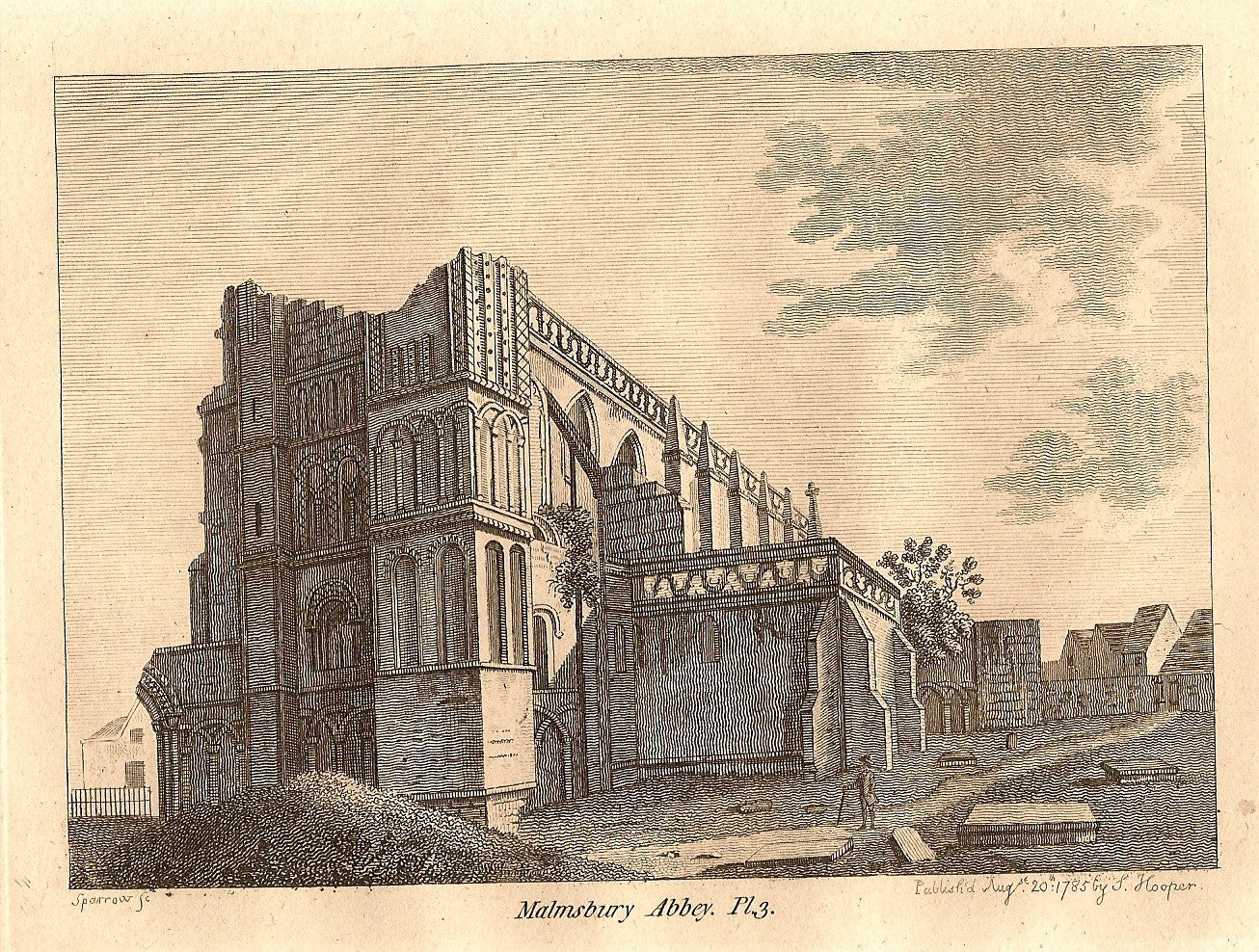 Malmesbury Abbey Wiltshire antique print 1785