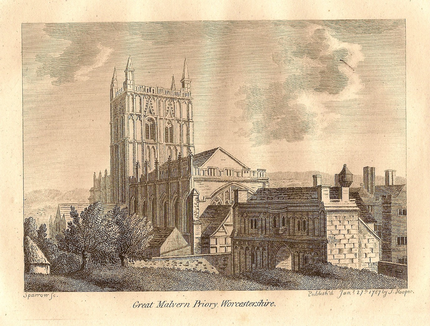 Great Malvern Priory Worcestershire antique print 1787