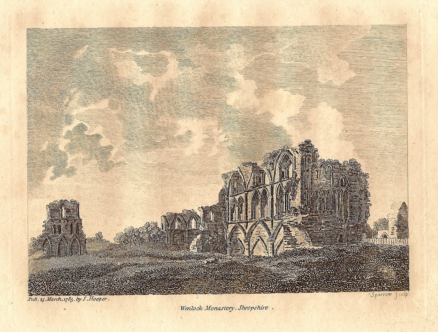 Wenlock Priory Shropshire antique print 1785