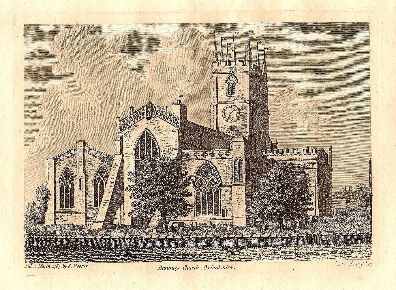 Banbury Church Oxfordshire original antique print dated 1785