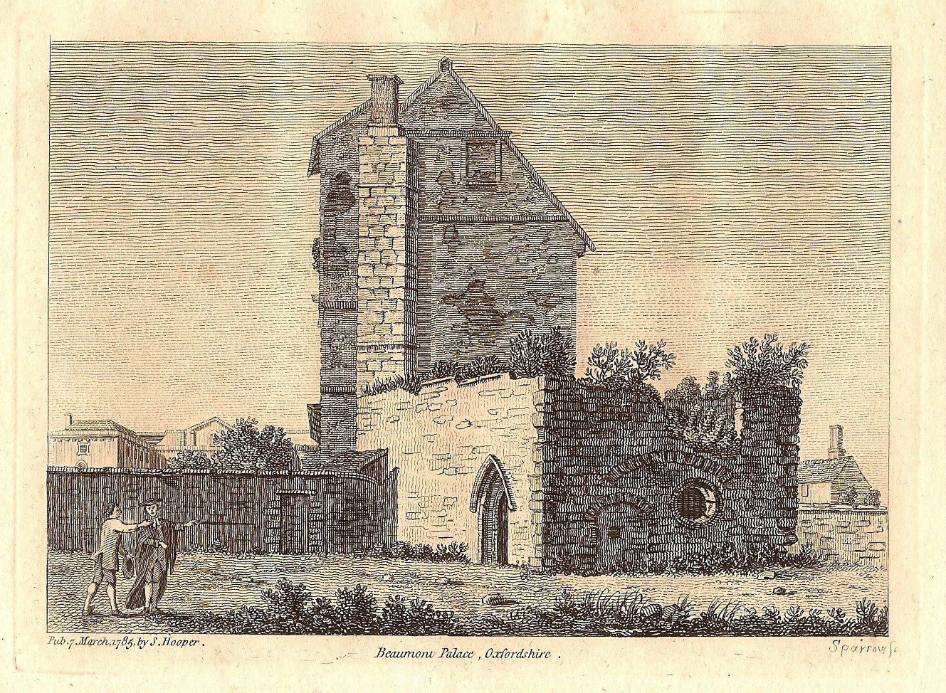 Beaumont Palace Oxfordshire antique print dated 1785
