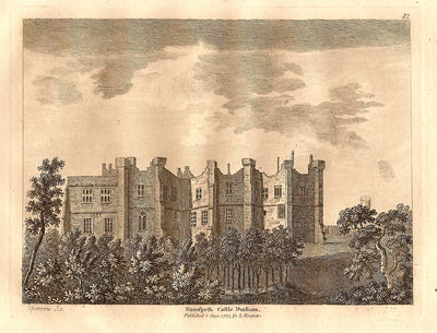 Brancepeth Castle County Durham antique print 1847