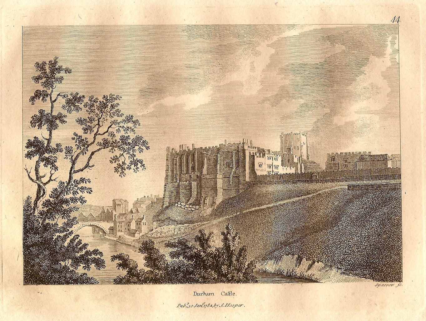 Durham Castle antique print 1784