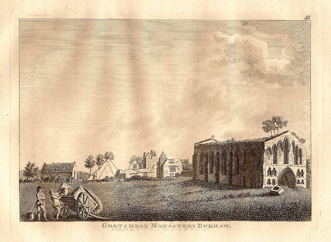 Gateshead Monastery Durham antique print 1784