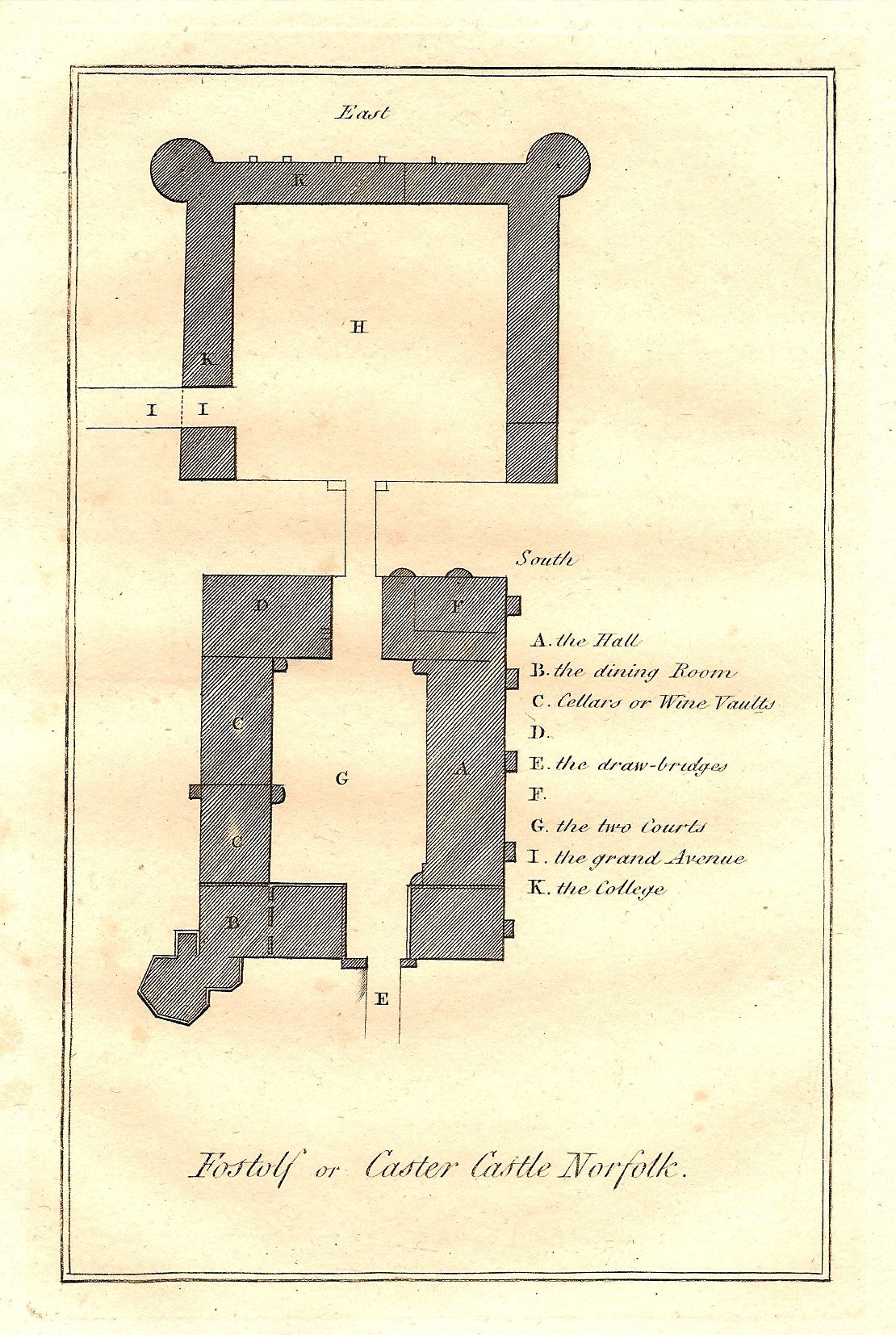Caister Castle Norfolk antique plan