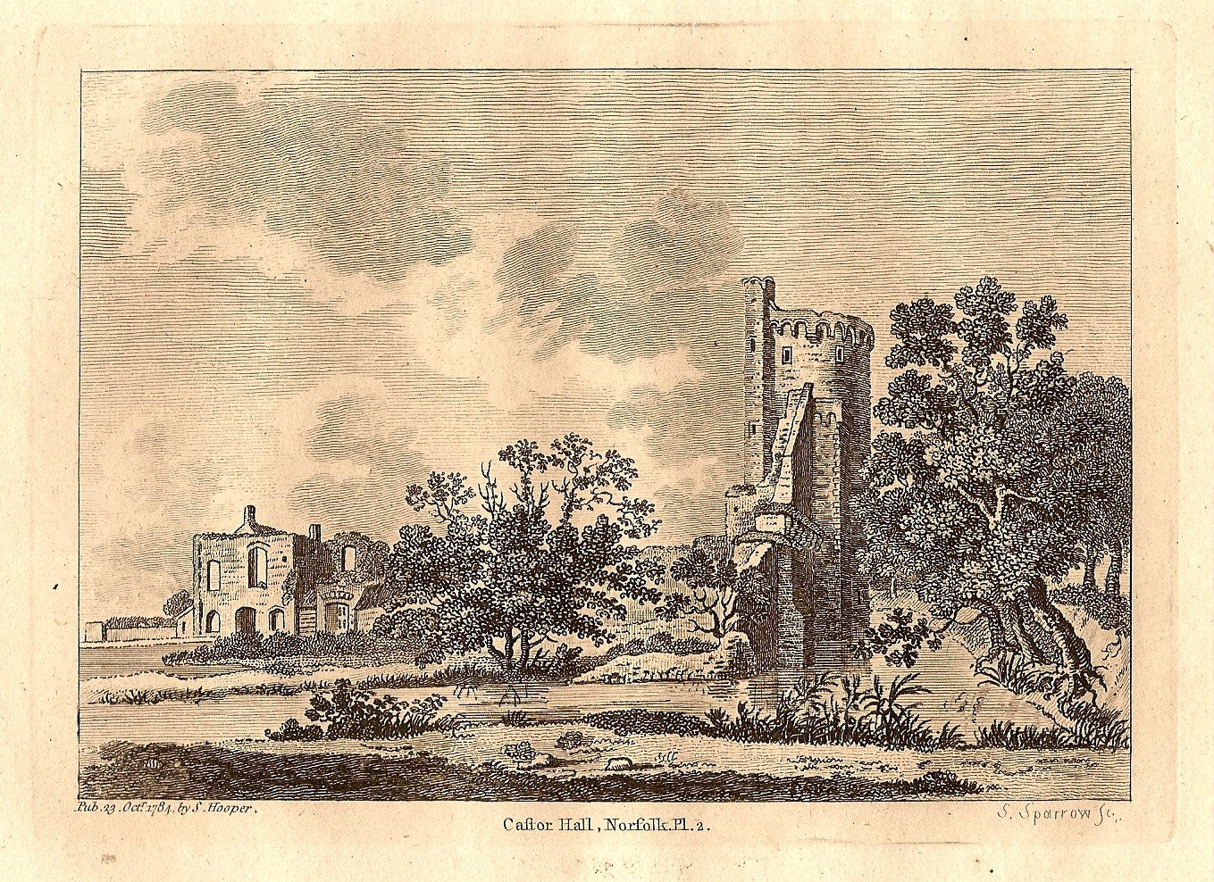 Caister Castle Norfolk antique print 1784