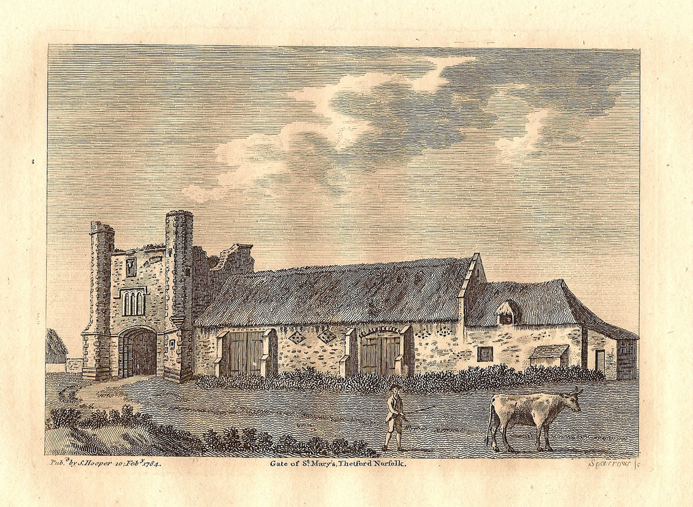 Thetford Priory Norfolk antique print