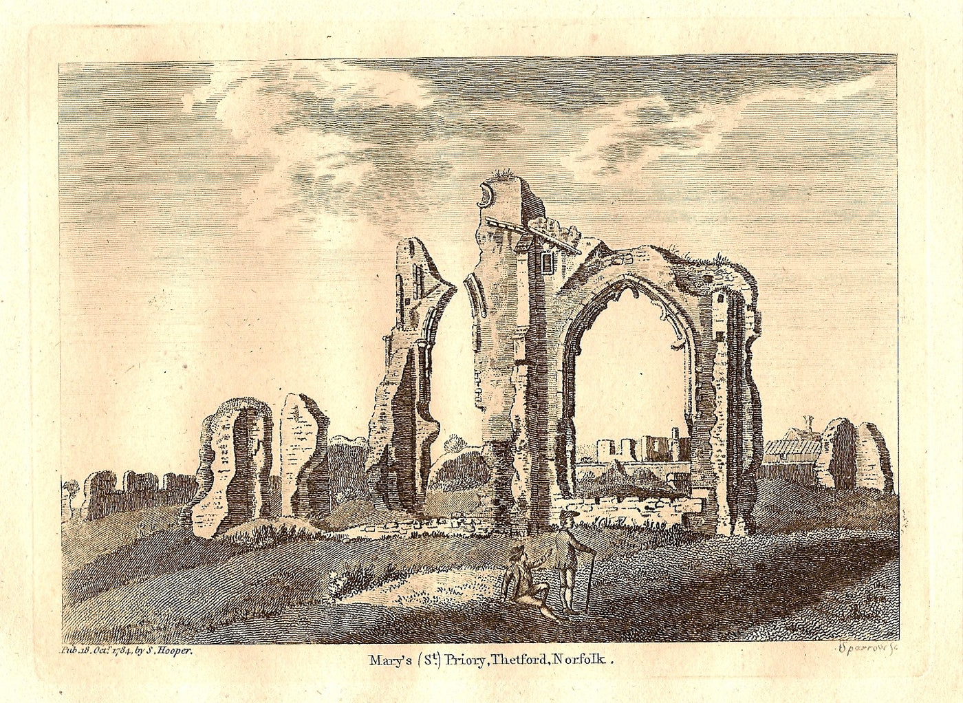Thetford Priory Norfolk antique print 1784