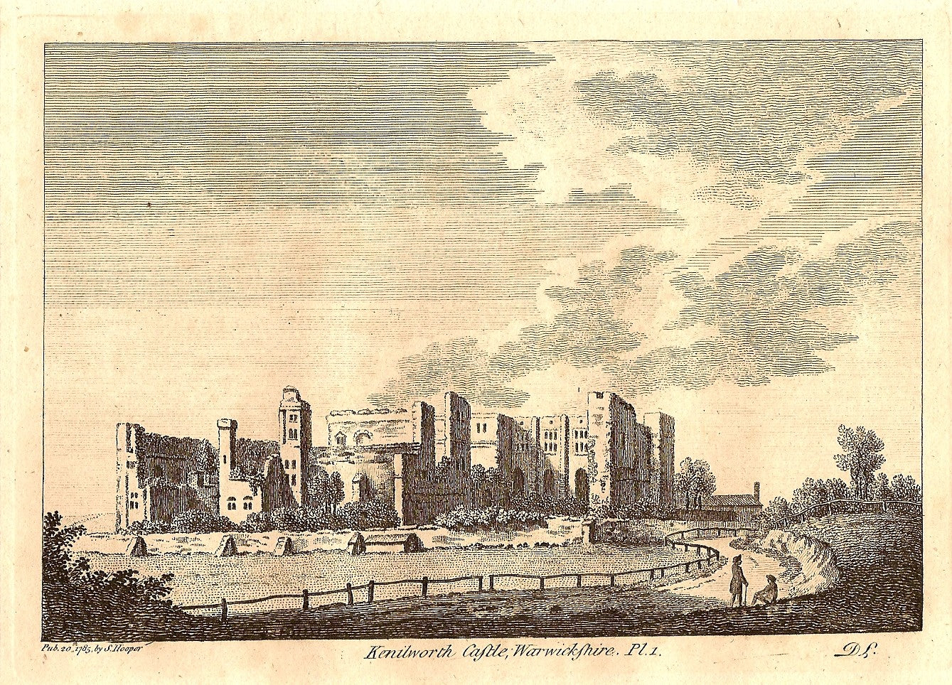 Kenilworth Castle Warwickshire antique print 1785