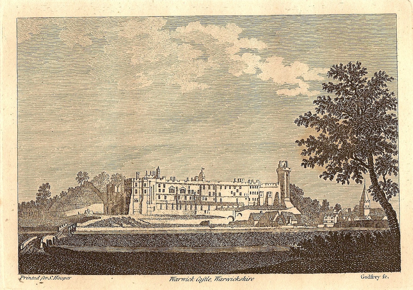 Warwick Castle Warwickshire antique print c.1785