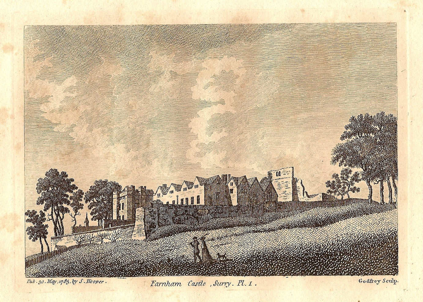 Farnham Castle Surrey antique print 1785