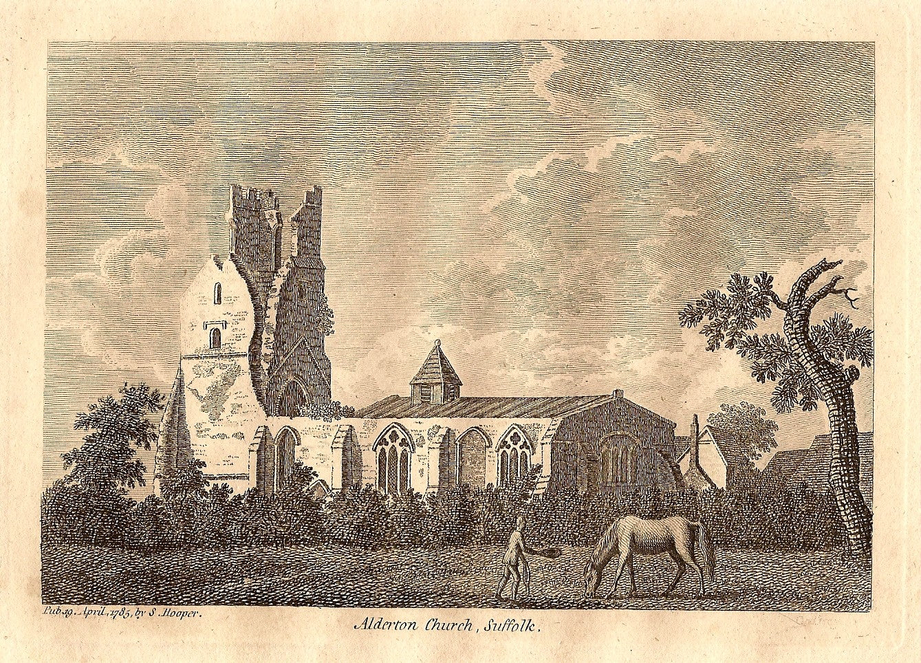 Alderton Church Suffolk guaranteed original antique print 1785