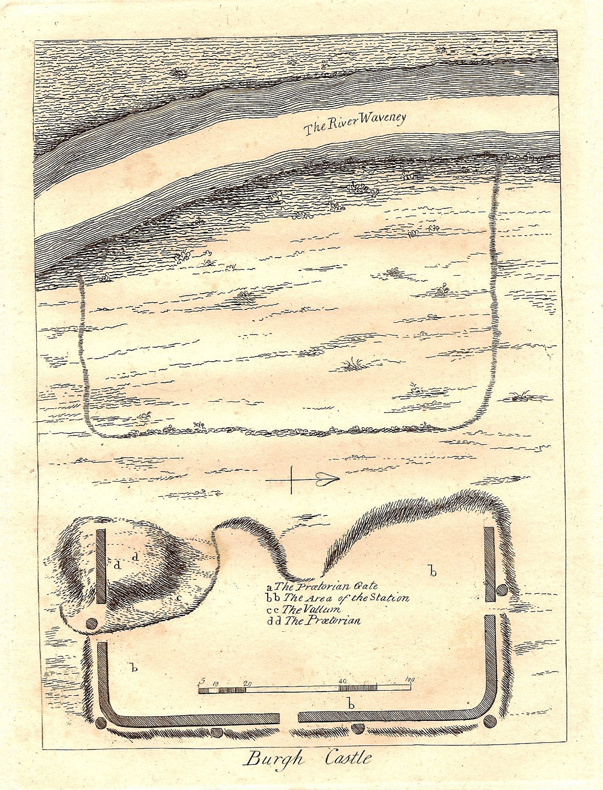 Burgh Castle Plan Norfolk (Suffolk) antique print 1785