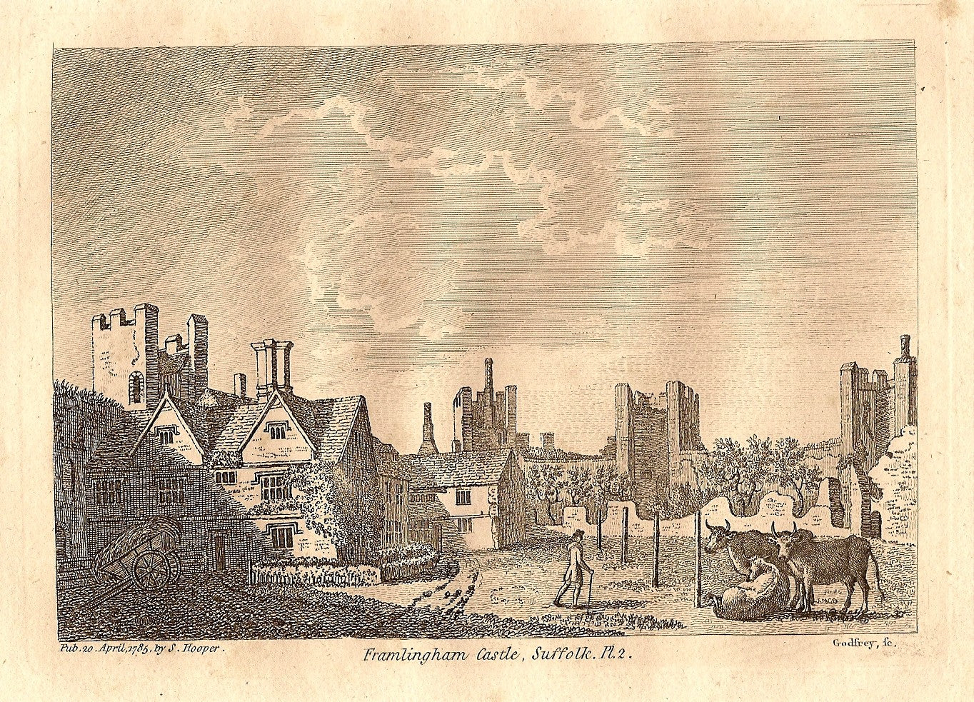 Framlingham Castle Suffolk antique print 1785