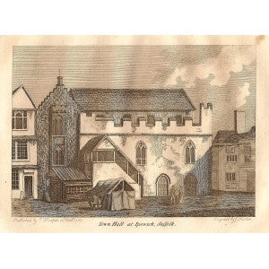 Ipswich Town Hall Suffolk antique print