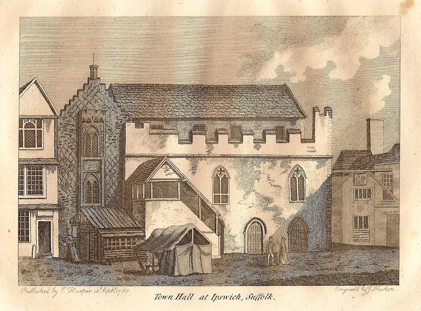 Ipswich Town Hall Suffolk antique print