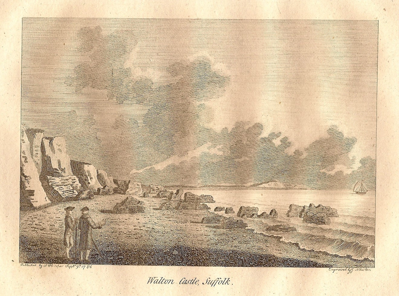 Walton Castle Suffolk antique print 1786