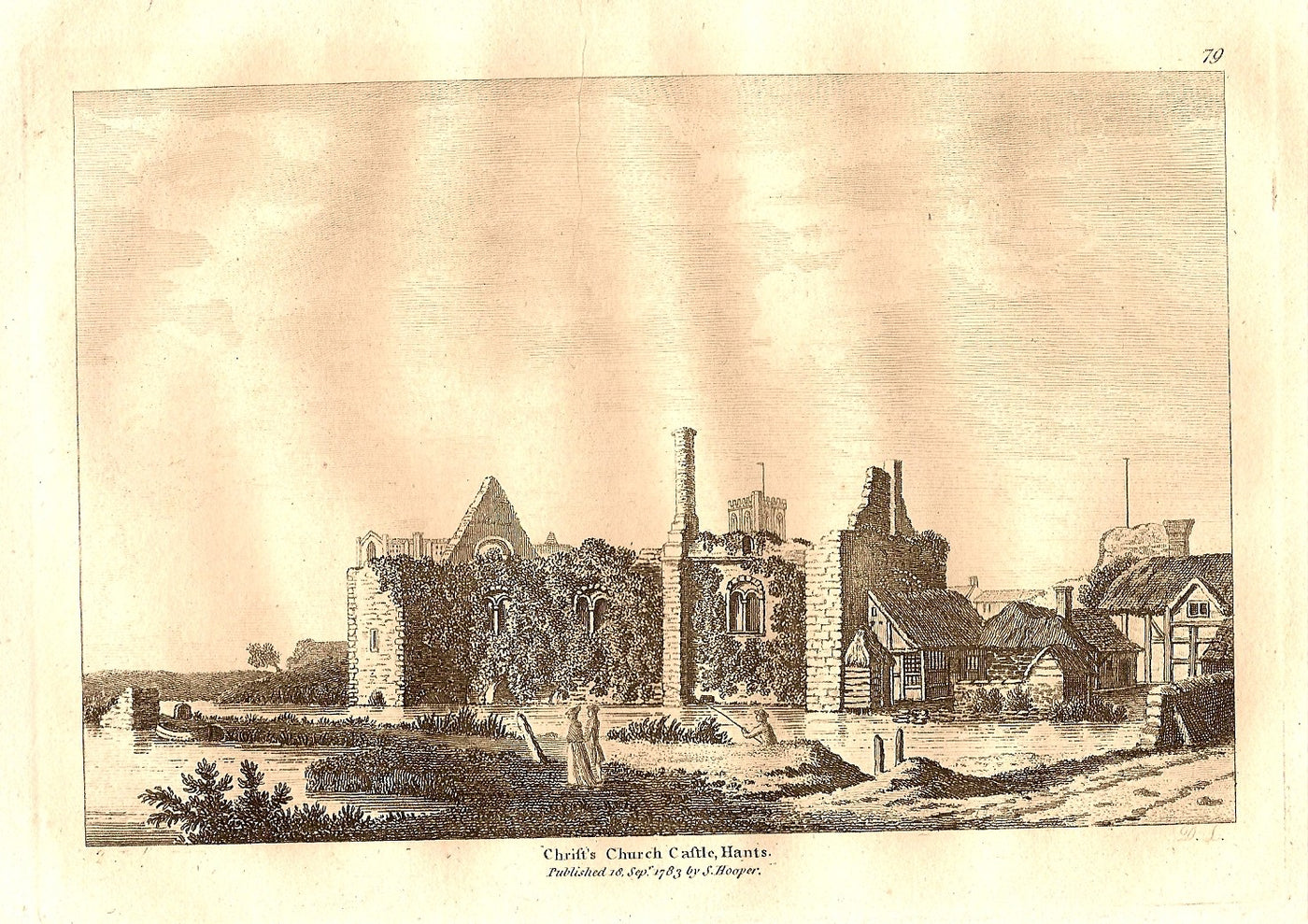 Christchurch Castle Hampshire Dorset antique print