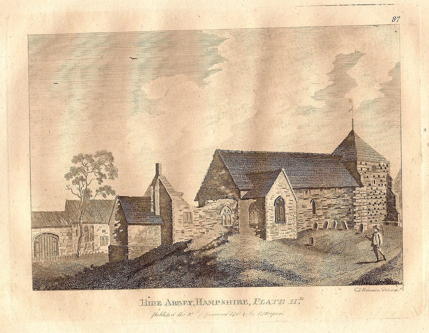 Hyde Abbey Winchester Hampshire antique print 1784