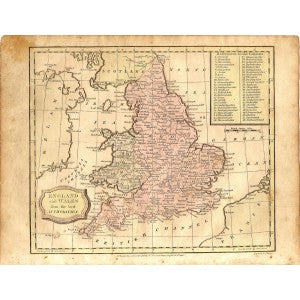 England & Wales antique map published 1807 2