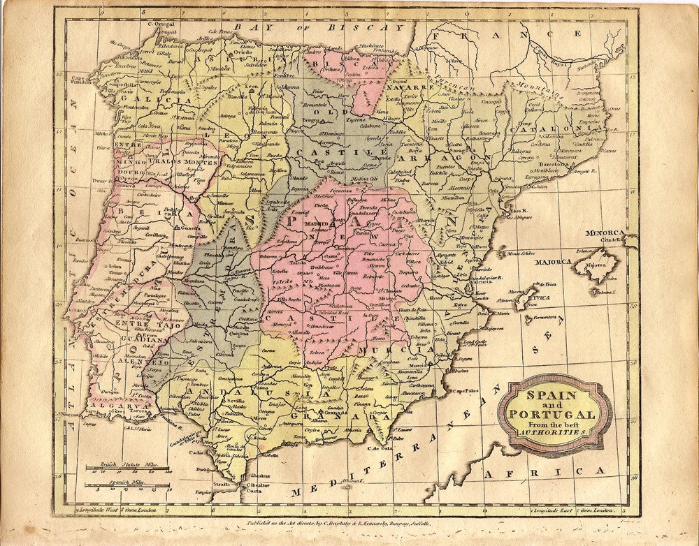 Spain & Portugal antique map