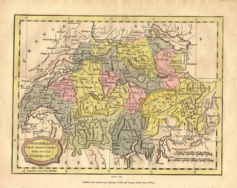 Switzerland antique map 1807