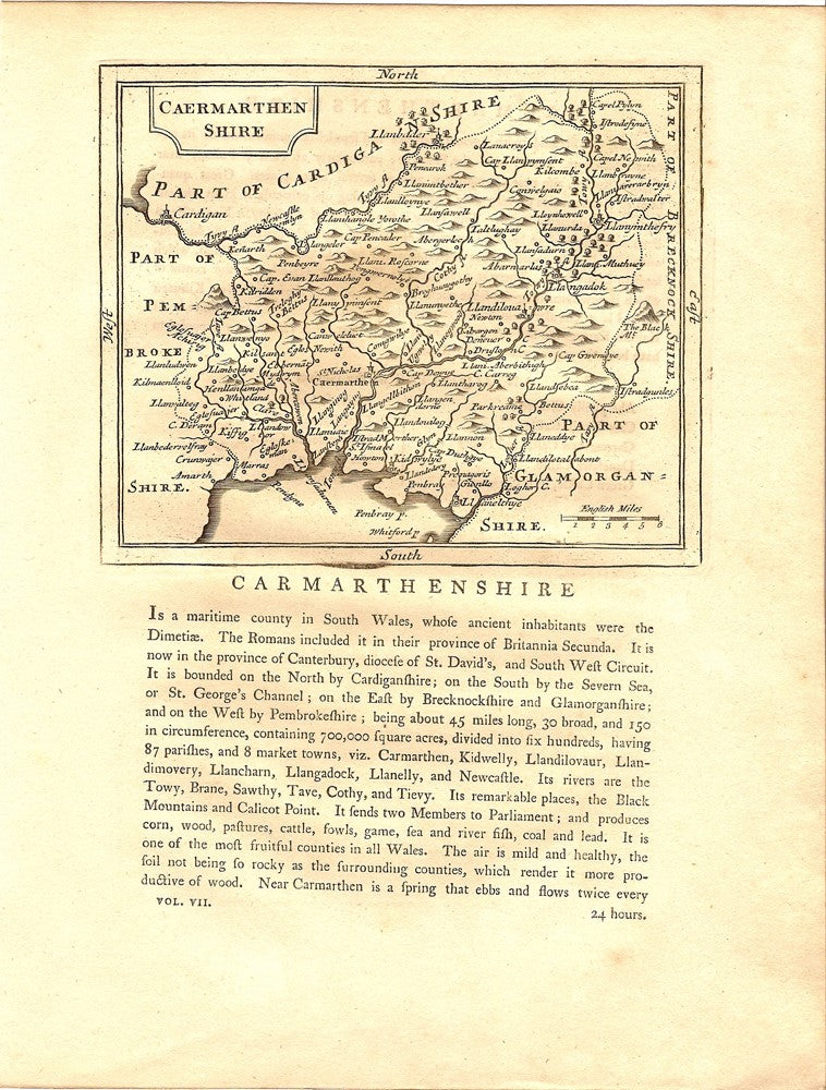 Carmarthenshire antique map published 1783