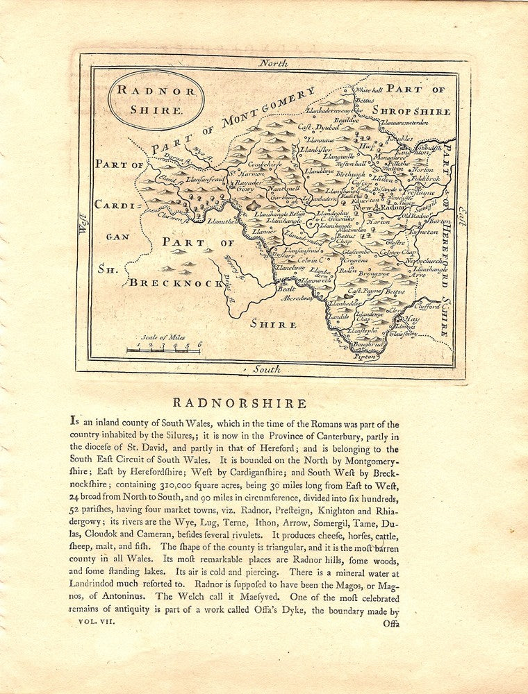 Radnorshire antique map published 1783 4