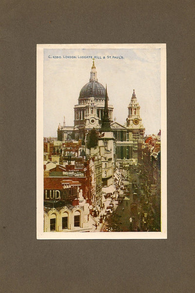 St Paul's Cathedral and Ludgate Hill London antique print 1914