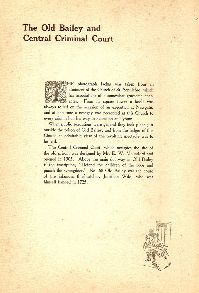Old Bailey and the Central Criminal Court antique print 1914