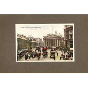 Royal Exchange and Bank of England antique print 1914