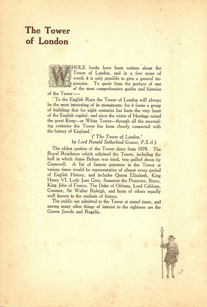 Tower of London antique print 1914