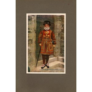 Beefeater at the Tower of London antique print published in 1914