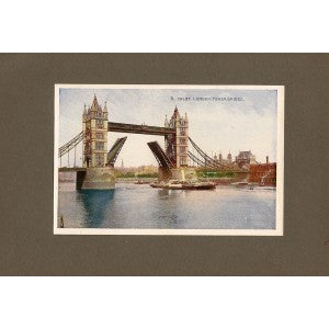 Tower Bridge colour printed antique print 1914