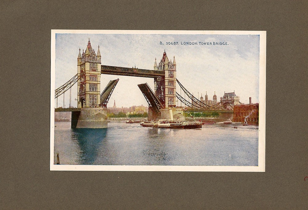 Tower Bridge colour printed antique print 1914