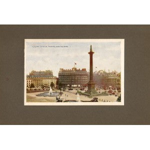 Trafalgar Square and Nelson's Column antique print 1914