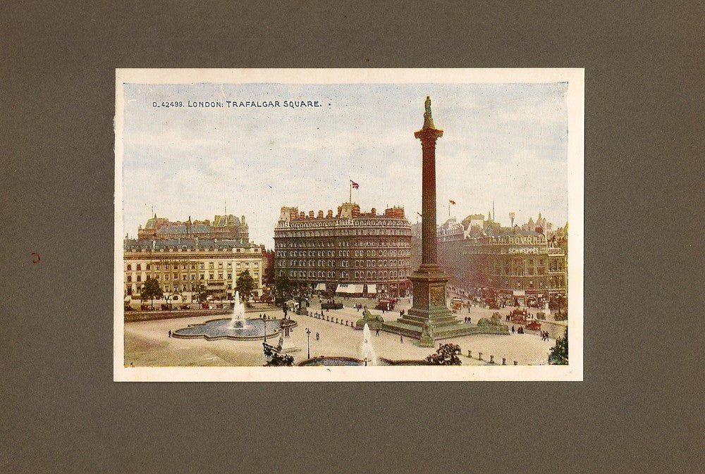 Trafalgar Square and Nelson's Column antique print 1914