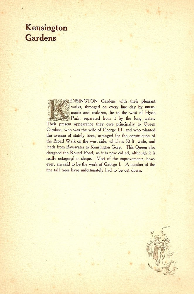 Kensington Gardens London antique print 1914
