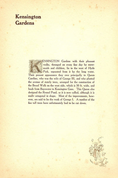 Kensington Gardens London antique print 1914