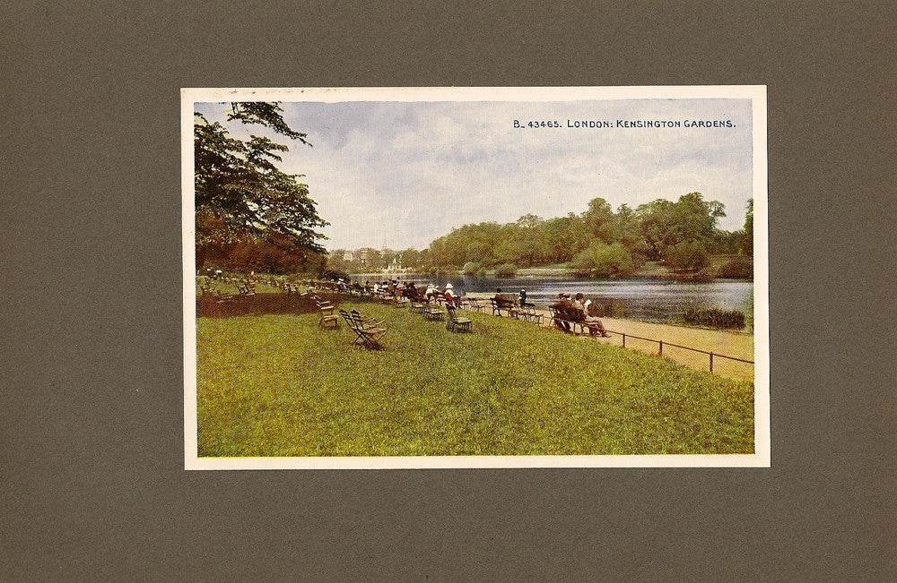 Kensington Gardens and the Round Pond antique print 1914
