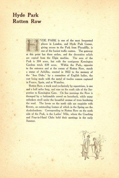 Rotten Row Hyde Park London antique print 1914