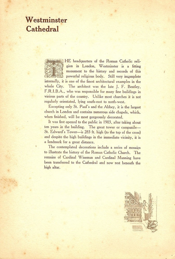Westminster Cathedral London antique print 1914